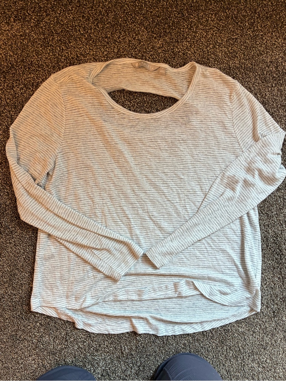 Athleta Light Gray Striped Long Sleeve Tee